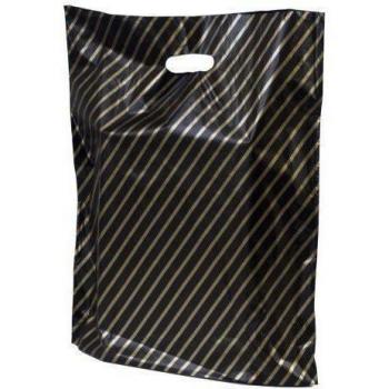 Black/Gold Stripe Plastic Carrier Bags - 18cm x 25cm -