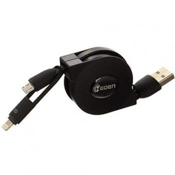 Cable USB Retráctil 2 en 1 de 1M, Lightning + Micro USB