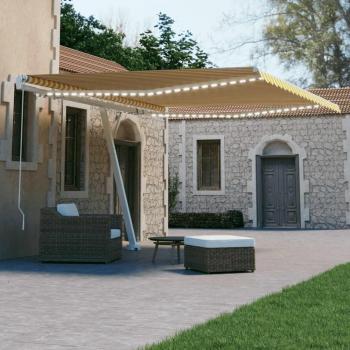 Toldo Retráctil Manual con LED Amarillo y Blanco 400x300 cm, Sombrilla Plegable, Resistente al Agua y Rayos UV para Balcón, Jardín y Terraza