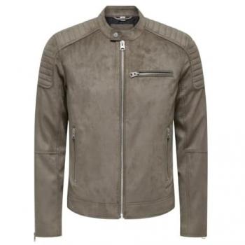 Chaqueta de hombre biker Only & Sons de ante sintético color marrón, talla M
