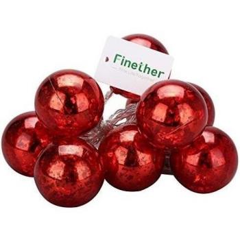 Finether-Guirnalda de Luces Decorativa（Forma Globo,Luz Blanca y Cálida , Batería Cargada,10LEDs, 1.2m,Impermeable, Para Halloween, Navidad ,Bodas,Fiestas en el Interior y Uso Comercial）Rojo