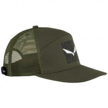 Gorra Salewa con logotipo de salamandra pura en color oliva oscuro y verde abeto