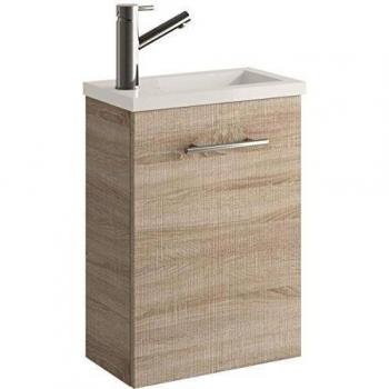 Cygnus Bath Mini Mueble lavamanos de baño, suspendido, con 1 Puerta de Cierre amortiguado, Roble Claro, 40.0x22.0x48.0 cm