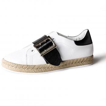 Zapatos De Mujer Cabeza De Fondo Plano Con Hebilla Metálica Pu Zapatos De Ocio Loafing,,35 Blanca