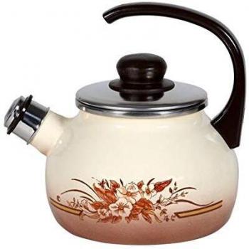 Hervidor de Agua Karl Krüger con Silbido, Motivo Floral, 2 Litros, Acero Esmalte, Color Marrón, Dimensiones 21.0 H x 18.0 W x 22