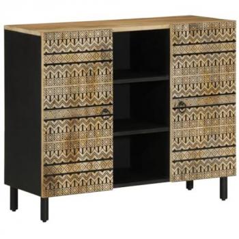 Aparador de madera maciza de mango rugosa 90x33,5x75 cm, Armario, Armario de Almacenamiento, Armario Auxiliar, Armario aparador, Armario Alto