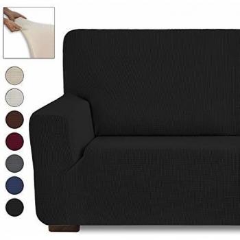 Eiffel Textile Monaco Elastica Adaptable. Funda Sofa Lisa, 94% poliéster 6% Elastano, Negro, Set 3+1+1 Plazas