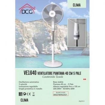 Ventilador de Pie DCG Eltronic VE1640 40cm 5 Palas Oscilante con Altura Regulable hasta 130cm y Temporizador en Color Blanco y Gris