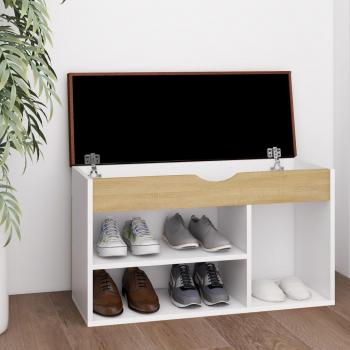 Banco zapatero multicapa Sonoma Oak White Cushion 80x30x47 cm Beige