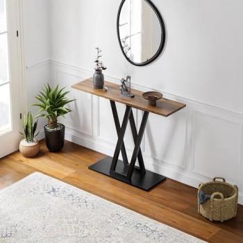 Mesa Consola Seinshung 110x30x80 cm - Negro/Efecto Nogal con Base de Acero para Sala, Pasillo y Oficina