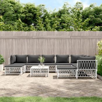 vidaXL 10-Piece White Steel Garden Lounge Set with Cushions