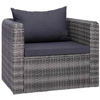 Grey Poly Rattan Garden Chair with Cushions and Pillow
