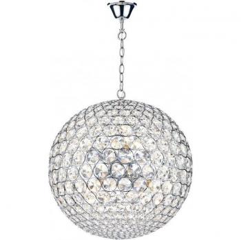 Lámpara colgante Fiesta de cristal y cromo pulido, 8 luces, esférica de 50 cm, con portalámparas E14