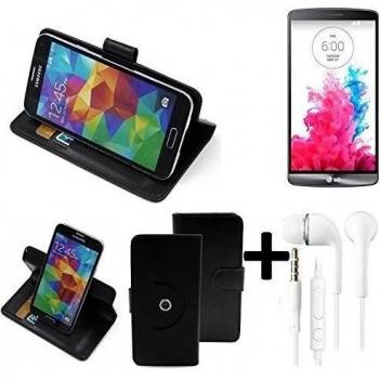 TOP SET: 360° Funda Smartphone para LG Electronics G3 32GB, negro + Auriculares | Función de stand Caso Monedero BookStyle mejor precio, mejor funcionamiento - K-S-Trade | Funda Universal Caso Monedero cubierta del tirón Monedero Monedero