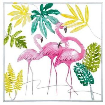 Mural decorativo de pared de metal flamenco rosa multicolor 81 x 5 x 81 cm