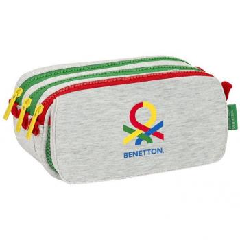 Estuche Escolar Triple Compartimento Benetton Pop - Safta, Gris, 21.5 x 10 x 8 cm
