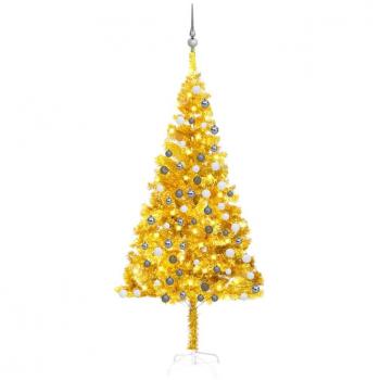 vidaXL Artificial Pre-lit Christmas Tree with Ball Set Gold 180 cm PET