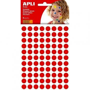 APLI - Bolsa de gomets redondos 10 mm, color rojo, 6 hojas