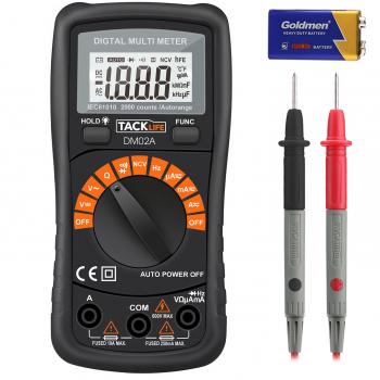 Multímetro Digital, Tacklife DM02A Polimetro autorango-2000 counts polimetro Rango automático con NCV, volimetro de retroiluminación LCD, tester eletrico con retención de datos