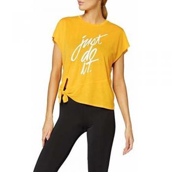 Nike W Nk Dry Side Tie SS TP Grx Camiseta, Mujer, University Gold/White, L