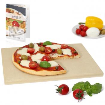 Amazy Piedra para Pizza (38 x 30 x 1,5 cm) + Pala de Bambú + Papel Horno Reutilizable + Instrucciones - DELE a su Pizza el Original Sabor Italiano al Horno de leña.