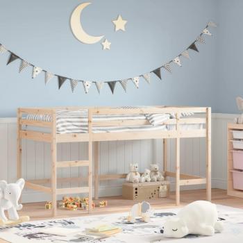 Cama alta infantil de pino macizo 80x200 cm con escalera marrón