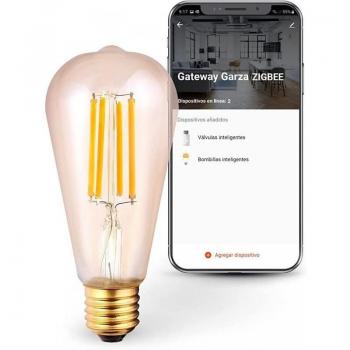Bombilla Zigbee Filamento Pera ST64 E27 Regulable Garza - Smart Bombilla Inteligente de Filamento LED, 7W, Luz cálida regulable, Intensidad regulable, Programable, Compatible con Alexa y Google