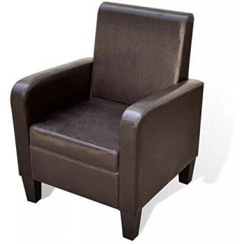 vidaXL Sillón de Salón Elegante de Madera y Cuero Artificial Marrón Asiento