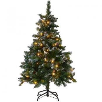 Árbol de Navidad artificial Beliani 120 cm con luces LED, ramas heladas sintéticas y conos de pino, color verde