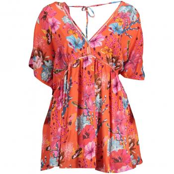 Desigual Multicolor Cotton Short Dress - XL, Red, Short Sleeves, V-Neckline