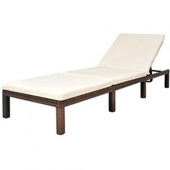 Brown Poly Rattan Sun Lounger with Cushion