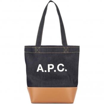 A.P.C. Men's Axel Tote Bag in Blue, CODDP Color M61568CAF, denim and synthetic leather, Size: OS, unisex, Multicolor, ONE SIZE