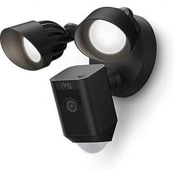 Nuevo Ring Floodlight Cam Wired Plus de Amazon | Vídeo 1080p HD, focos LED, sirena integrada, instalación por cable | Prueba de 30 días gratis de Ring Protect | Negro