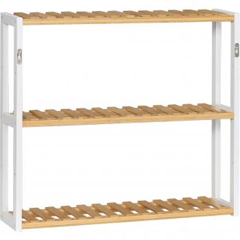 Estantería de Pared de Bambú con 3 Estantes Flotantes