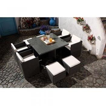 Salón de jardín encastrable 8 personas de resina trenzada gris/blanco