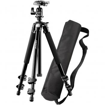 Kit de Trípode Básico Mantona Scout con Bolsa, Altura hasta 144cm, Cabezal Esférico, Nivel de Burbuja y Columna Invertible para Fotografía en Viajes y Outdoor