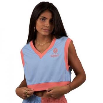 Top sin mangas Be Happy RSC-S2101 mujer, cuello de pico, color azul, talla grande