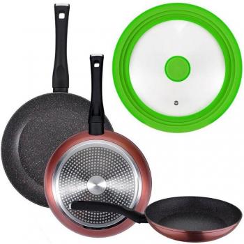 Pack de 3 sartenes ø20/24 y 28 cms + tapa universal (24,26,28cm) color VERDE – SAN IGNACIO