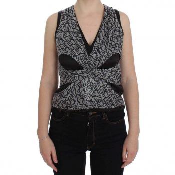 Karl Lagerfeld Gray Black Silk Sleeveless Blouse Top - IT40|S, Size XS
