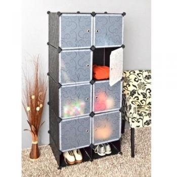 Ts Ideen 5147 armario modular con 8 compartimentos equipados con puertas y compartimento para zapatos, polipropileno, Negro