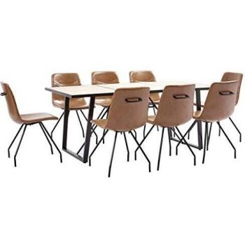 vidaXL Juego Comedor 9 Piezas de Cuero Sintético Mobiliario Decoración Interior Casa Hogar Robusto Duradero Resistente Funcional Práctico Útil Coñac