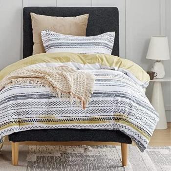 Bedusre Fundas Nordicas Cama 90 - Fundas Edredón 150x220 cm Modernas con 1 Fundas de Almohada 40x75cm, con Estampado a Rayas Reversible de Árbol de Microfibra, 2 Piezas, Gris y Blanco