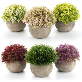 T4U Plantas Artificiales Plásticas Flor Decorativa en Maceta Lleno de Color para Oficina en Casa Paquete de 6