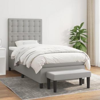 Cama box spring con colchón de muelles en tela gris claro 90x190 cm