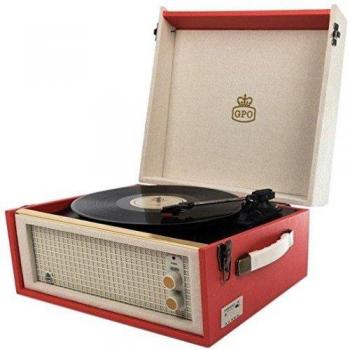 GPO Retro Bermuda Classic Style Turntable with MP3 USB BuiltIn Speakers and Removable Legs RedCream