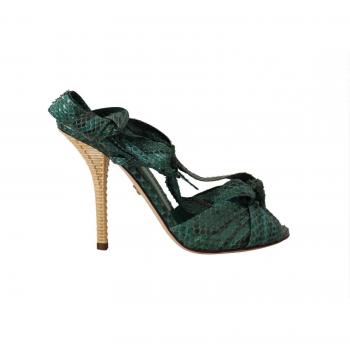 Dolce & Gabbana Emerald Exotic Leather Heels Sandals - EU37/US6.5