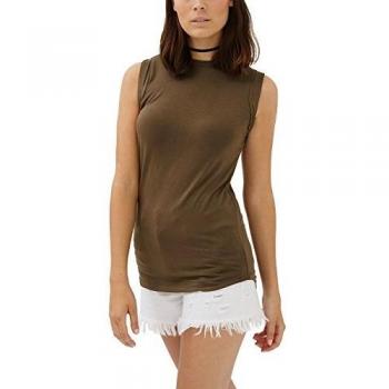 trueprodigy Casual Mujer Marca Camiseta Basico Ropa Retro Vintage Rock Vestir Moda Cuello Redondo Sin Manga Slim Fit Designer Fashion Top, Colores:Olive, Tamaño:XS