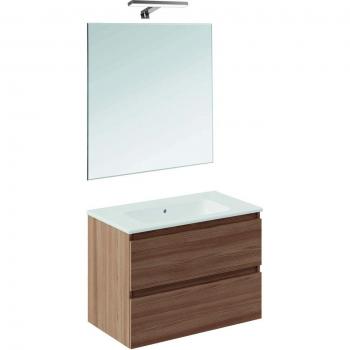 Conjunto de baño Cosmic con mueble suspendido, lavabo de porcelana, espejo y aplique