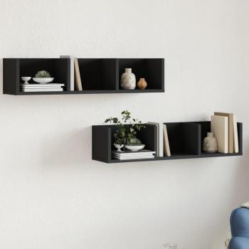 Estantería de pared vidaXL 2 uds madera de ingeniería blanco, negro, roble sonoma mueble de almacenaje para oficina, estudio y dormitorio 75x18x16,5 cm