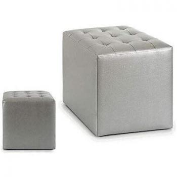 Gift Decor Puff de Cuero, Plata, 35 x 35 x 35 cm